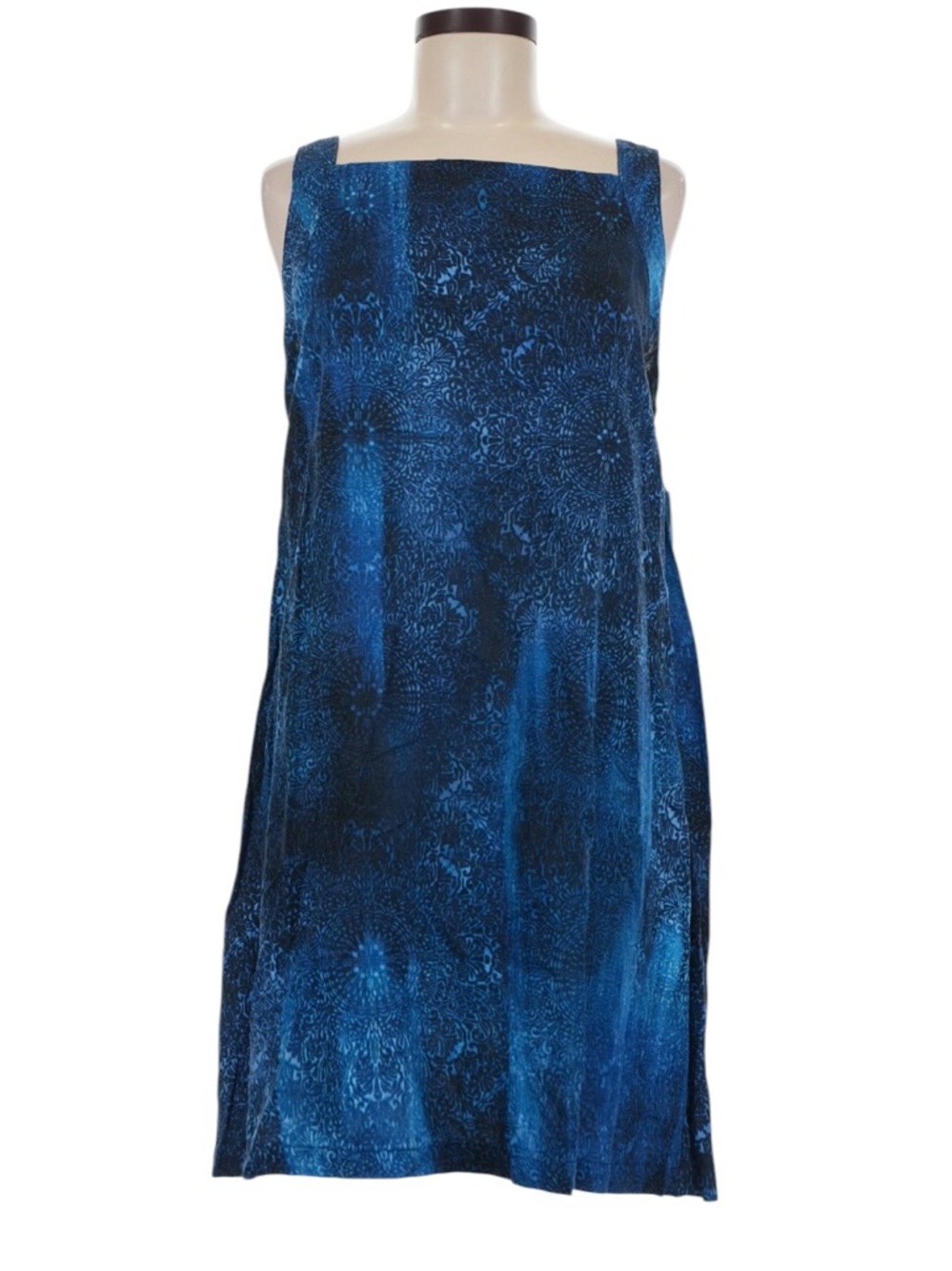 DKNY Indigo Multi Printed Linen Blend Square Neck Halter Shift Mini Dress NEW 8